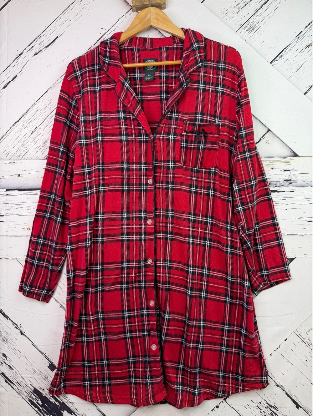 Laura Ashley Cabincore Cozy Red Plaid Flannel Nightshirt Sleepshirt Women’s XL